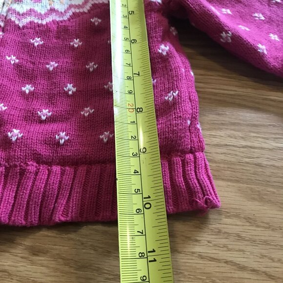 BabyGap Girls Pink Knit Cardigan Sweater W Sherpa Collar Fair Isle Pattern 6-12 - Picture 7 of 7